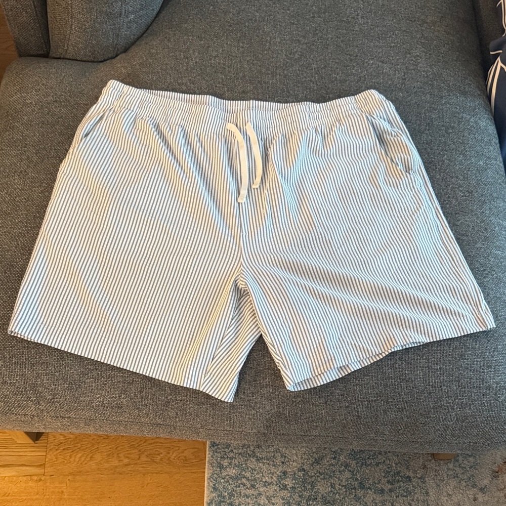 C&C California Light Blue and White Striped Shorts